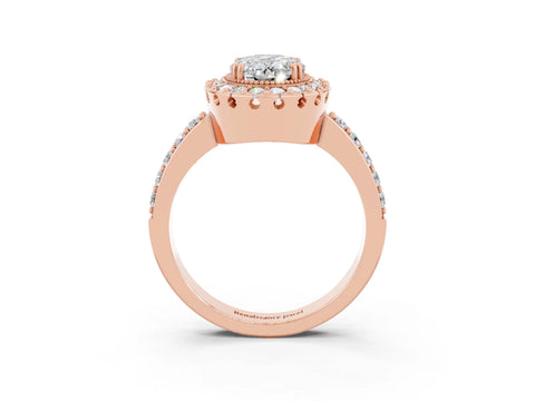 Rose gold Oval Cut Moissanite Halo Ring with Pavé Band and Prong Setting_3