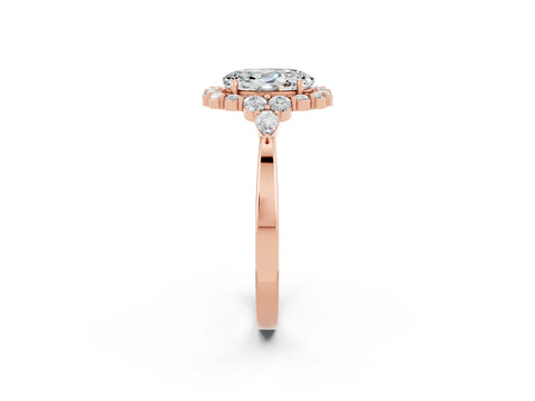 Rose gold Oval Cut Moissanite Halo Ring with Pear Side Stones and Prong Setting_14