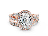 Rose gold Oval Cut Moissanite Halo Ring with Round Split Shank and Prong Setting_48