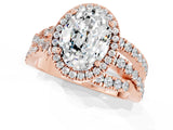 Rose gold Oval Cut Moissanite Halo Ring with Round Split Shank and Prong Setting_49