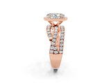 Rose gold Oval Cut Moissanite Halo Ring with Round Split Shank and Prong Setting_50