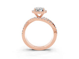 Rose gold Oval Cut Moissanite Halo Ring with Round Split Shank and Prong Setting_51