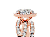 Rose gold Oval Cut Moissanite Halo Ring with Round Split Shank and Prong Setting_53