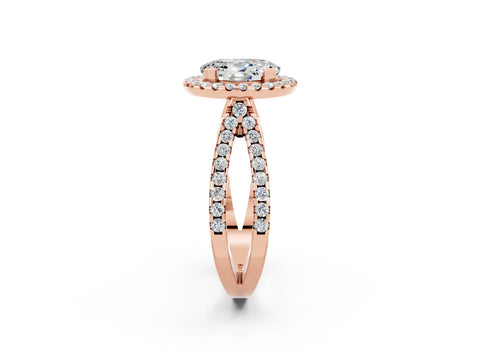 Rose gold Oval Cut Moissanite Halo Ring with Split Shank Pavé Band and Prong Setting_2