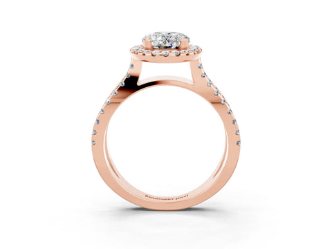 Rose gold Oval Cut Moissanite Halo Ring with Split Shank Pavé Band and Prong Setting_3