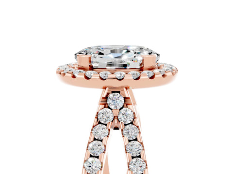 Rose gold Oval Cut Moissanite Halo Ring with Split Shank Pavé Band and Prong Setting_5