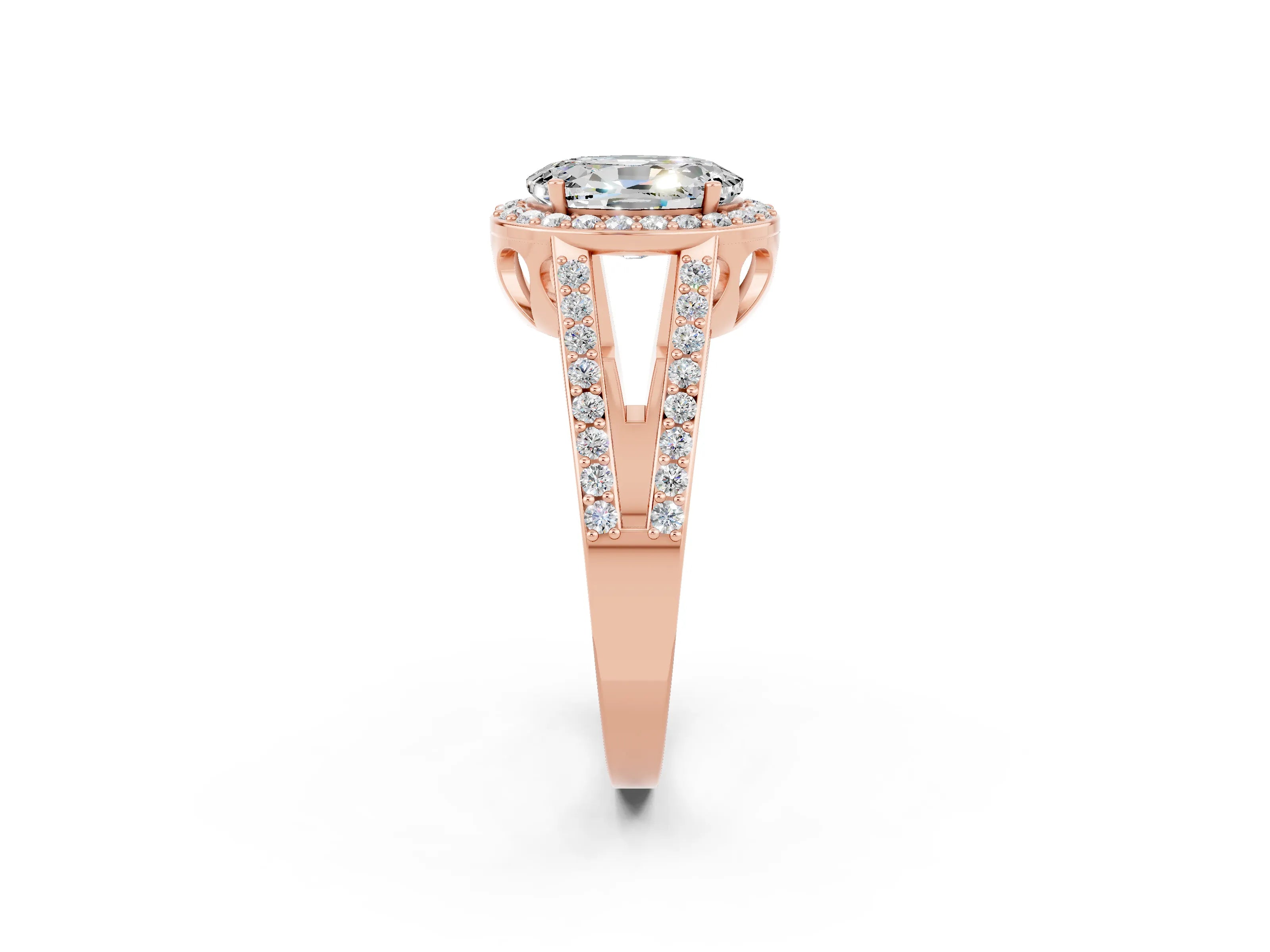 Rose gold Oval Cut Moissanite Halo Ring with Split Shank U-Prong Band and Four-Prong Setting_2