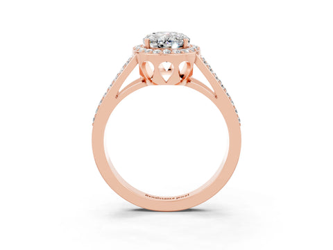 Rose gold Oval Cut Moissanite Halo Ring with Split Shank U-Prong Band and Four-Prong Setting_3