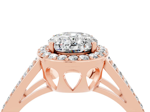 Rose gold Oval Cut Moissanite Halo Ring with Split Shank U-Prong Band and Four-Prong Setting_4