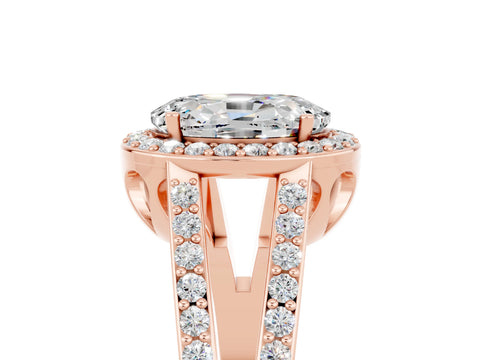 Rose gold Oval Cut Moissanite Halo Ring with Split Shank U-Prong Band and Four-Prong Setting_5