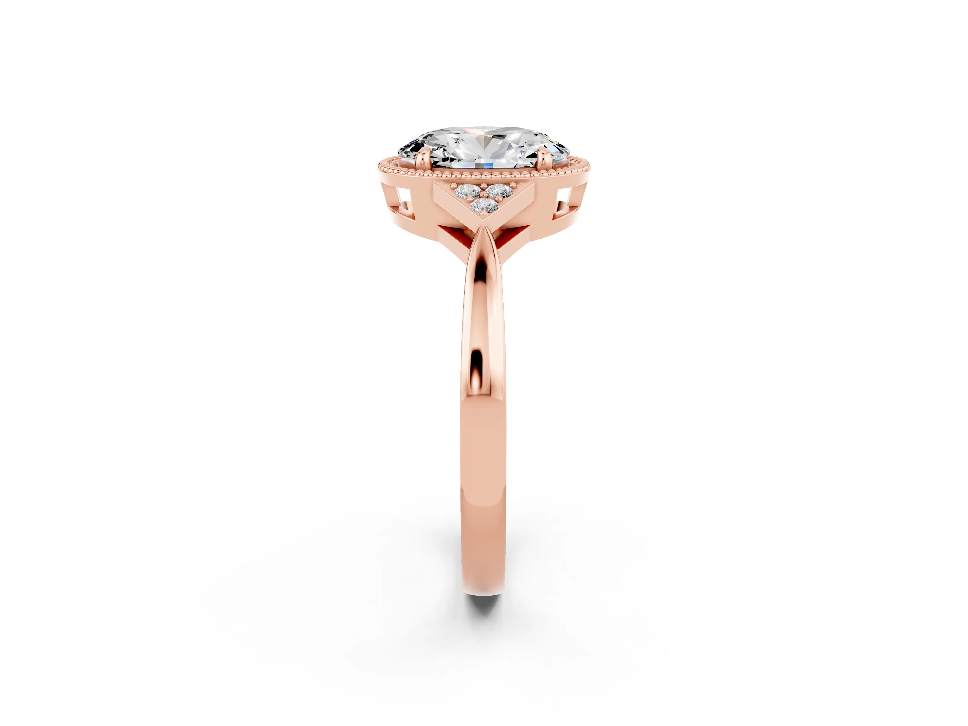 Rose gold Oval Cut Moissanite Halo Ring with Tapered Band and Four-Prong Setting_2