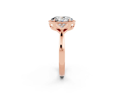 Rose gold Oval Cut Moissanite Halo Ring with Tapered Band and Four-Prong Setting_2