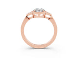 Rose gold Oval Cut Moissanite Halo Ring with Tapered Band and Four-Prong Setting_3