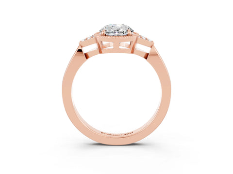 Rose gold Oval Cut Moissanite Halo Ring with Tapered Band and Four-Prong Setting_3