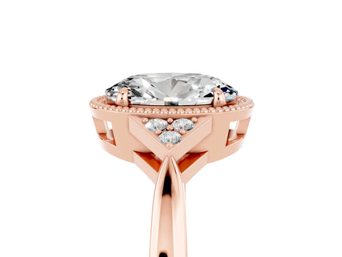 Rose gold Oval Cut Moissanite Halo Ring with Tapered Band and Four-Prong Setting_5