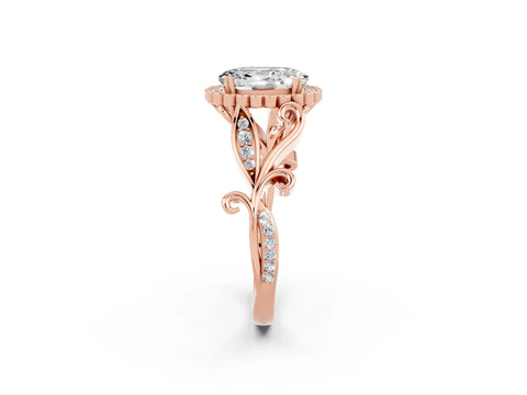 Rose gold Oval Cut Moissanite Halo Ring with Vintage Split Shank and Four-Prong Setting_2