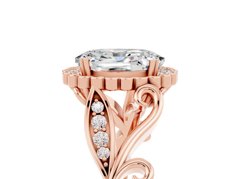 Rose gold Oval Cut Moissanite Halo Ring with Vintage Split Shank and Four-Prong Setting_5
