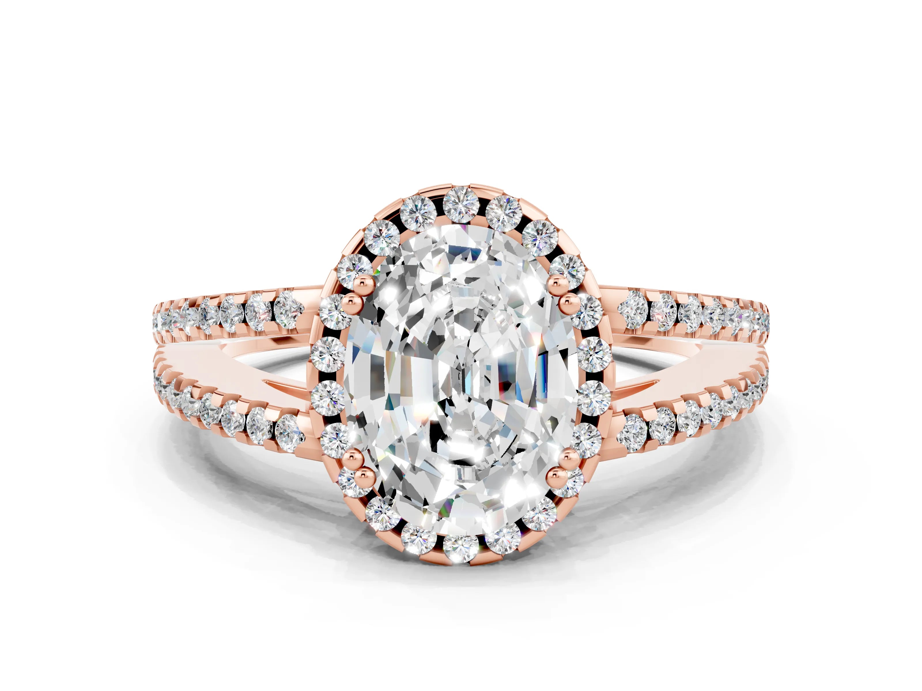 Rose gold Oval Cut Moissanite Halo Split Shank Engagement Ring_12