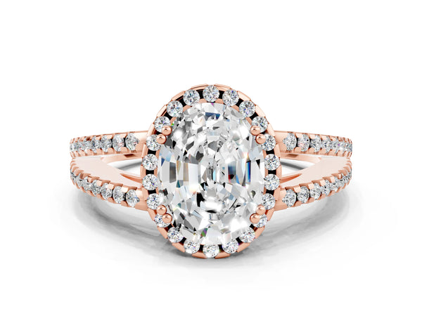 Rose gold Oval Cut Moissanite Halo Split Shank Engagement Ring