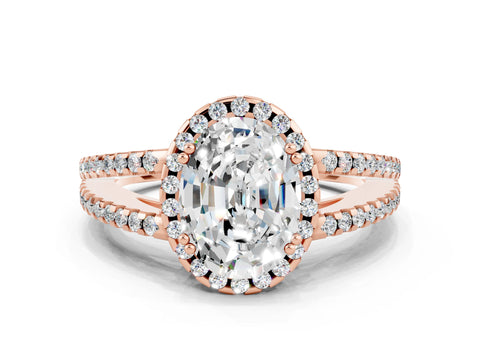 Rose gold Oval Cut Moissanite Halo Split Shank Engagement Ring_12