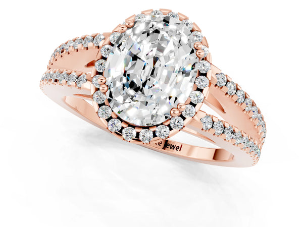 Rose gold Oval Cut Moissanite Halo Split Shank Engagement Ring