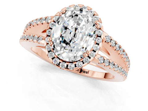 Rose gold Oval Cut Moissanite Halo Split Shank Engagement Ring_13