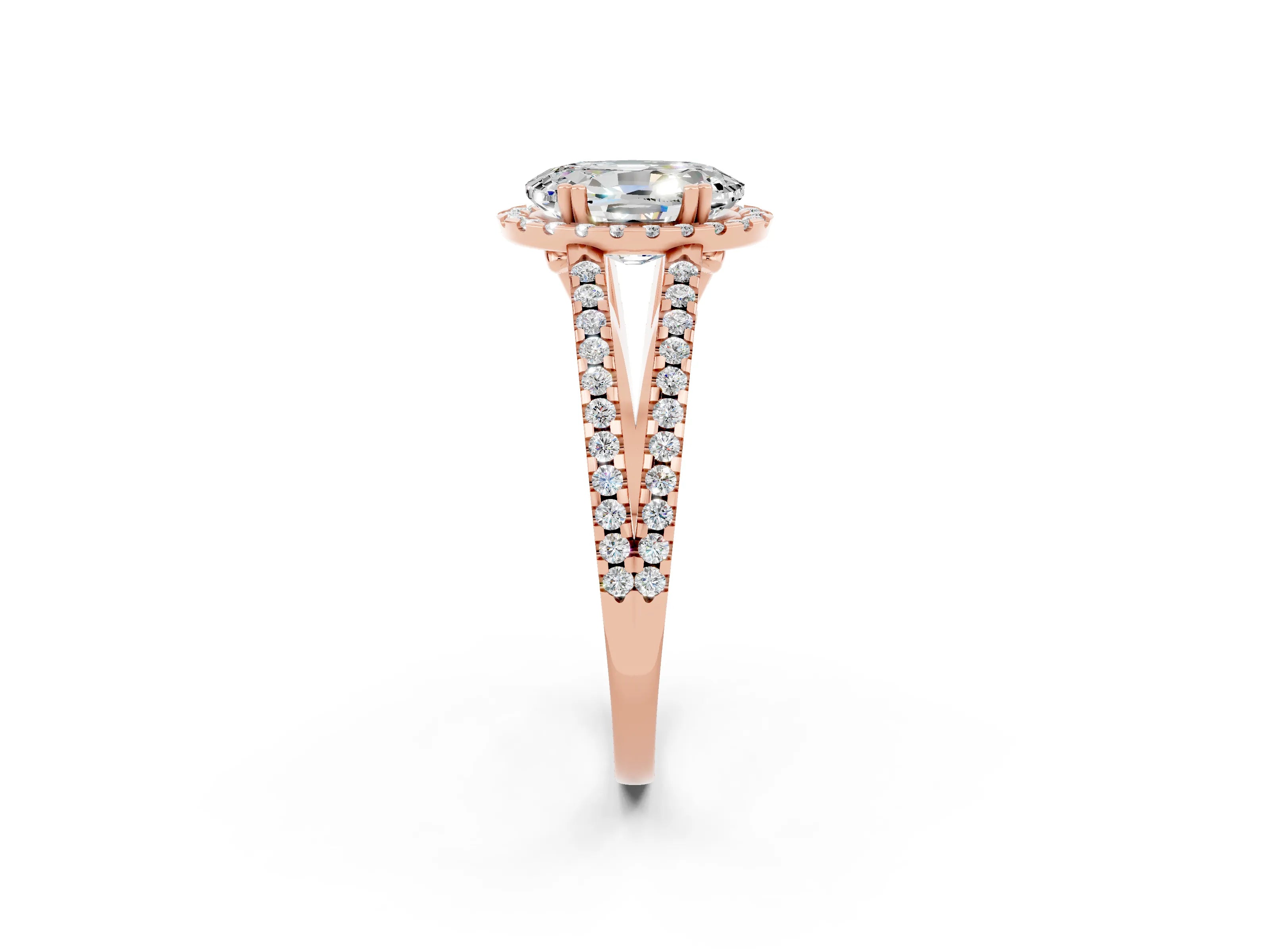 Rose gold Oval Cut Moissanite Halo Split Shank Engagement Ring_14