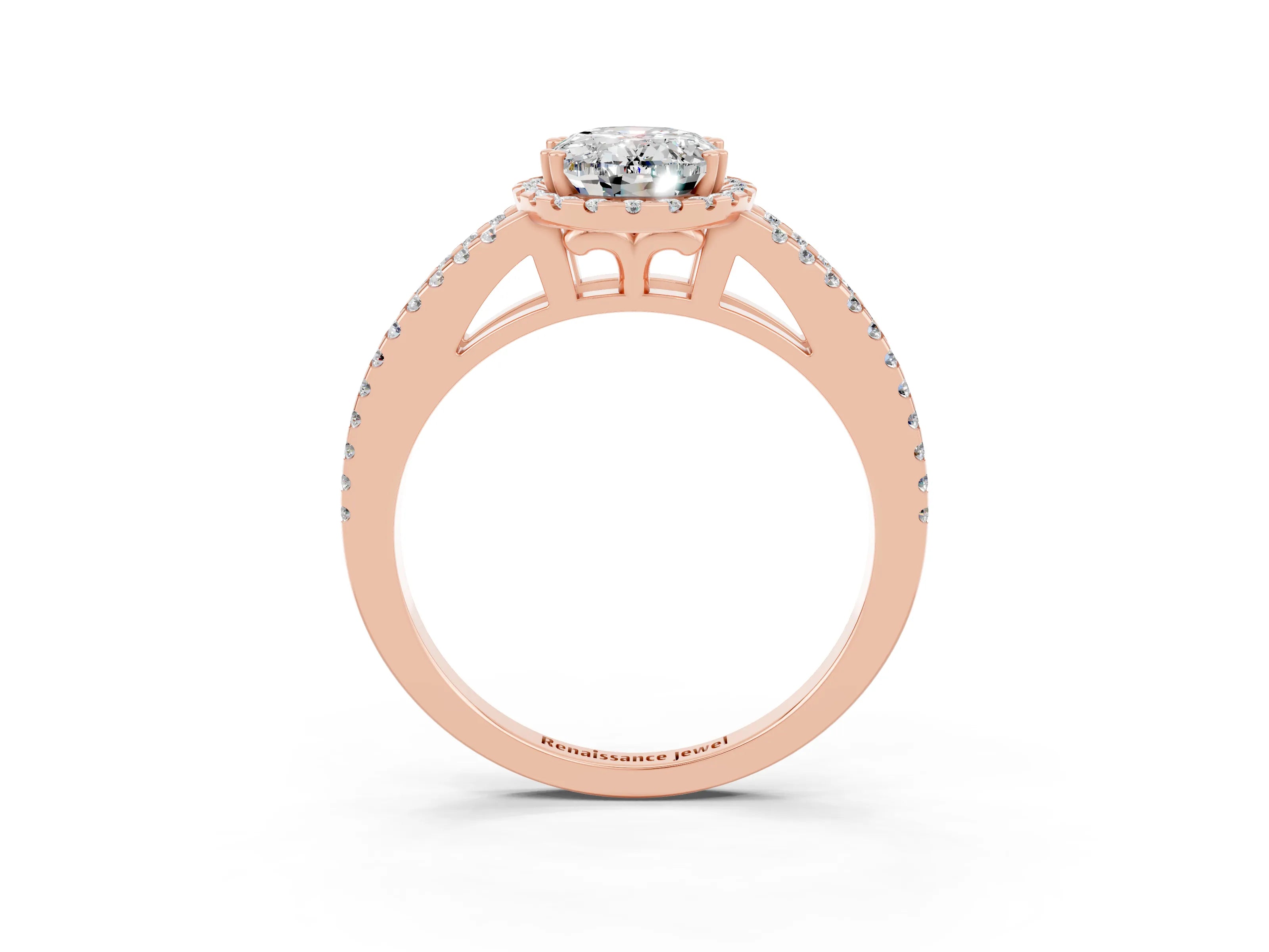 Rose gold Oval Cut Moissanite Halo Split Shank Engagement Ring_15