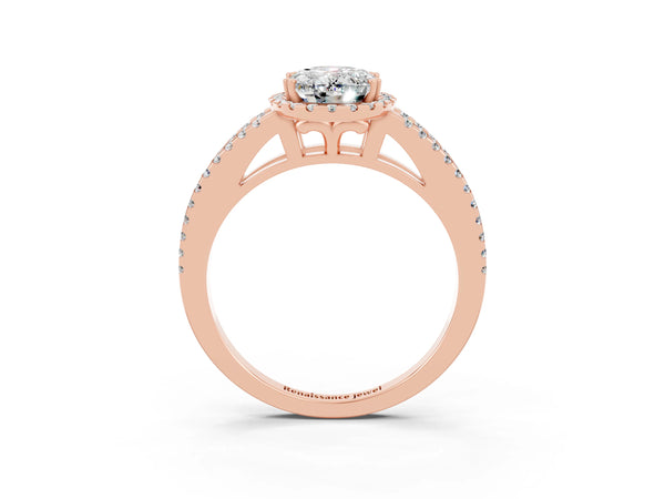Rose gold Oval Cut Moissanite Halo Split Shank Engagement Ring