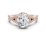 Rose gold Oval Cut Moissanite Halo Twist Band Solitaire Prong Setting Ring