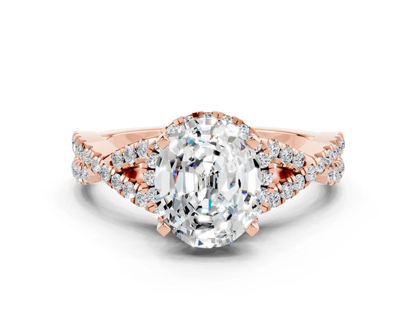 Rose gold Oval Cut Moissanite  Halo Twist Band Solitaire Prong Setting Ring