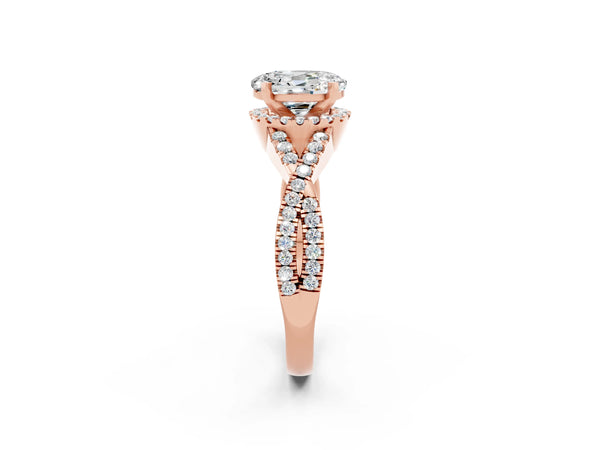 Rose gold Oval Cut Moissanite  Halo Twist Band Solitaire Prong Setting Ring