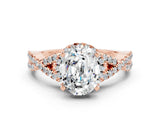 Rose gold Oval Cut Moissanite  Halo Twist Band Solitaire Prong Setting Ring_24