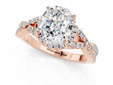 Rose gold Oval Cut Moissanite  Halo Twist Band Solitaire Prong Setting Ring_25