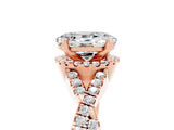 Rose gold Oval Cut Moissanite  Halo Twist Band Solitaire Prong Setting Ring_29