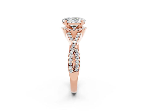 Rose gold Oval Cut Moissanite Halo Twist Band Solitaire Prong Setting Ring_2
