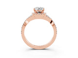 Rose gold Oval Cut Moissanite Halo Twist Band Solitaire Prong Setting Ring_3