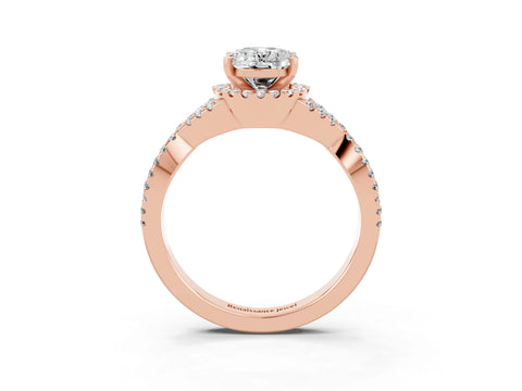 Rose gold Oval Cut Moissanite Halo Twist Band Solitaire Prong Setting Ring_3