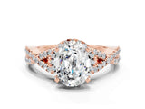 Rose gold Oval Cut Moissanite  Halo Twist Band Solitaire Prong Setting Ring_42