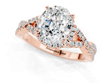 Rose gold Oval Cut Moissanite  Halo Twist Band Solitaire Prong Setting Ring_43
