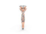 Rose gold Oval Cut Moissanite  Halo Twist Band Solitaire Prong Setting Ring_44