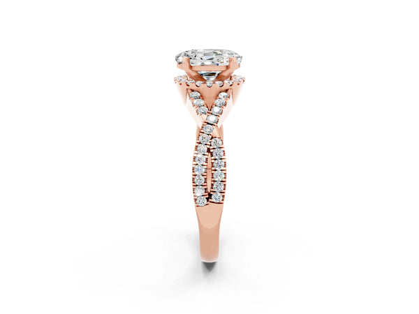 Rose gold Oval Cut Moissanite  Halo Twist Band Solitaire Prong Setting Ring