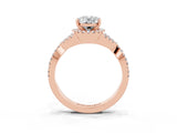 Rose gold Oval Cut Moissanite  Halo Twist Band Solitaire Prong Setting Ring_45