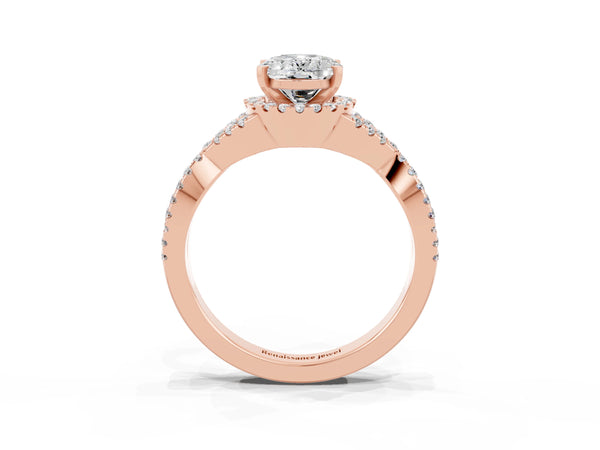 Rose gold Oval Cut Moissanite  Halo Twist Band Solitaire Prong Setting Ring