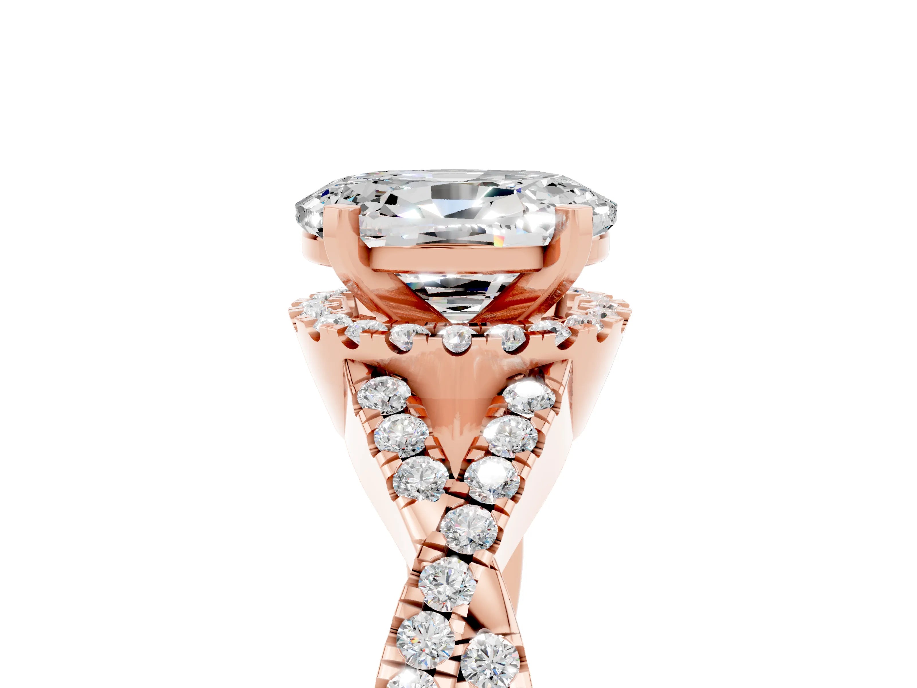 Rose gold Oval Cut Moissanite Halo Twist Band Solitaire Prong Setting Ring_5