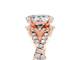 Rose gold Oval Cut Moissanite Halo Twist Band Solitaire Prong Setting Ring_5