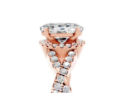 Rose gold Oval Cut Moissanite Halo Twist Band Solitaire Prong Setting Ring_5