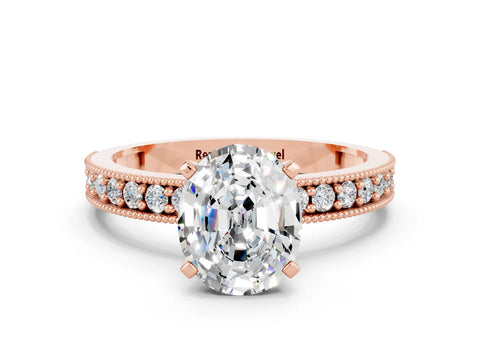 Rose gold Oval Cut Moissanite Milgrain Pavé Engagement Ring with Four-Prong Setting_12
