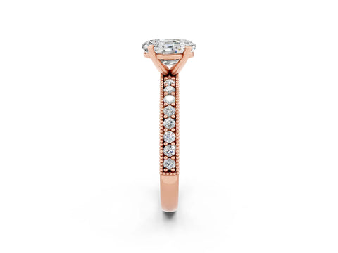 Rose gold Oval Cut Moissanite Milgrain Pavé Engagement Ring with Four-Prong Setting_14