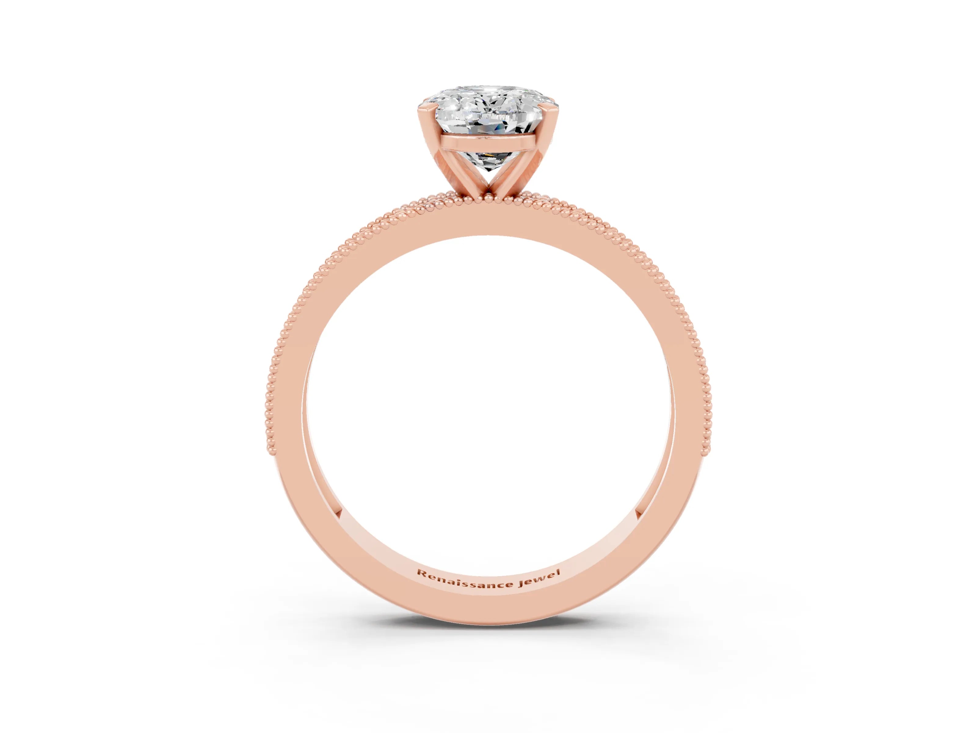 Rose gold Oval Cut Moissanite Milgrain Pavé Engagement Ring with Four-Prong Setting_15